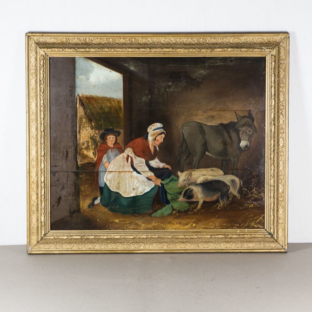 19th C. English Naive School Oil on Board framed