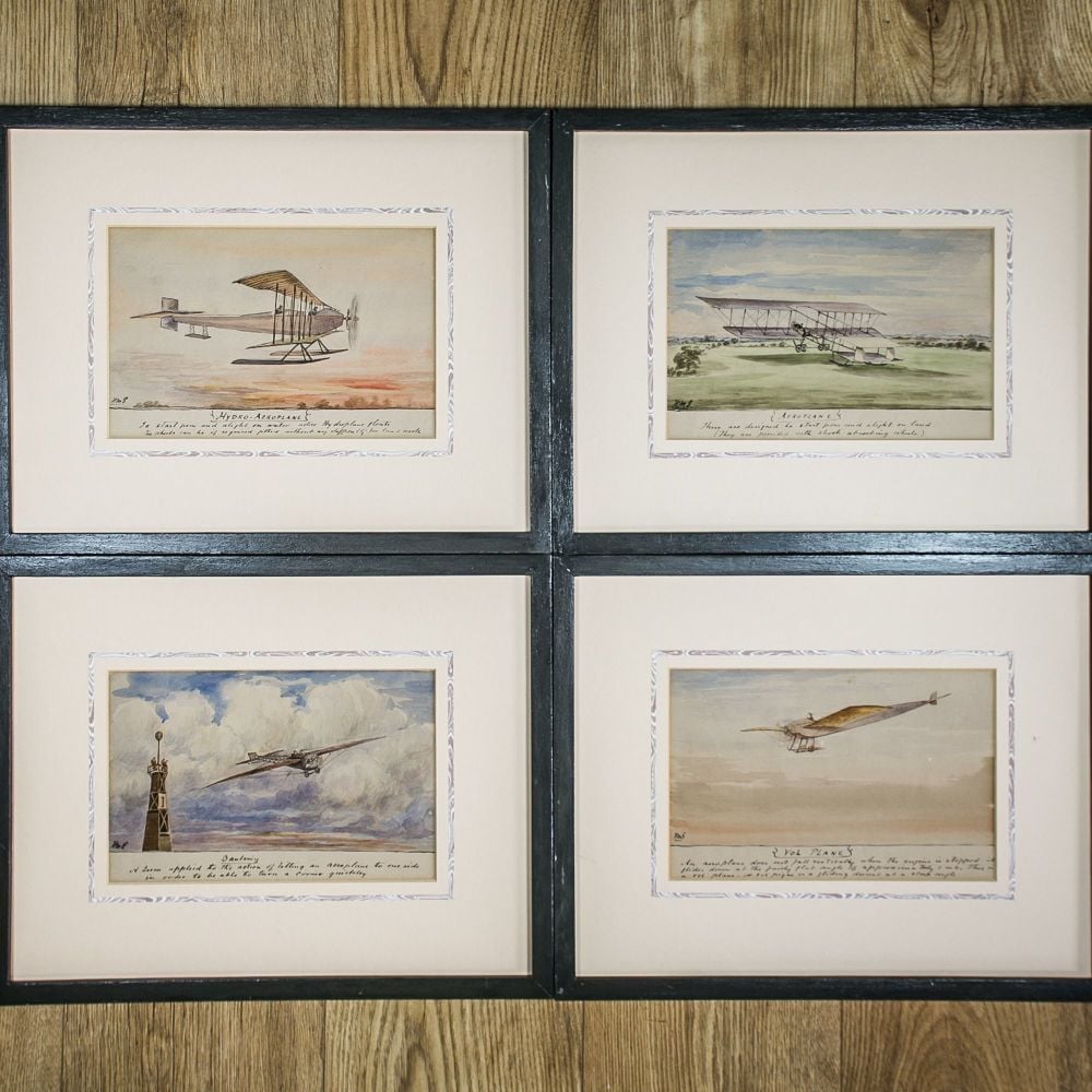 Set of Naive Early Flying Aeroplane Paintings £695.00