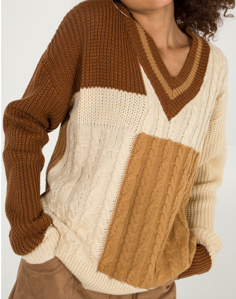 V Neck Block Jumper 