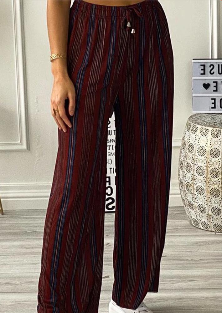 Black and Deep Red Stripe Palazzo