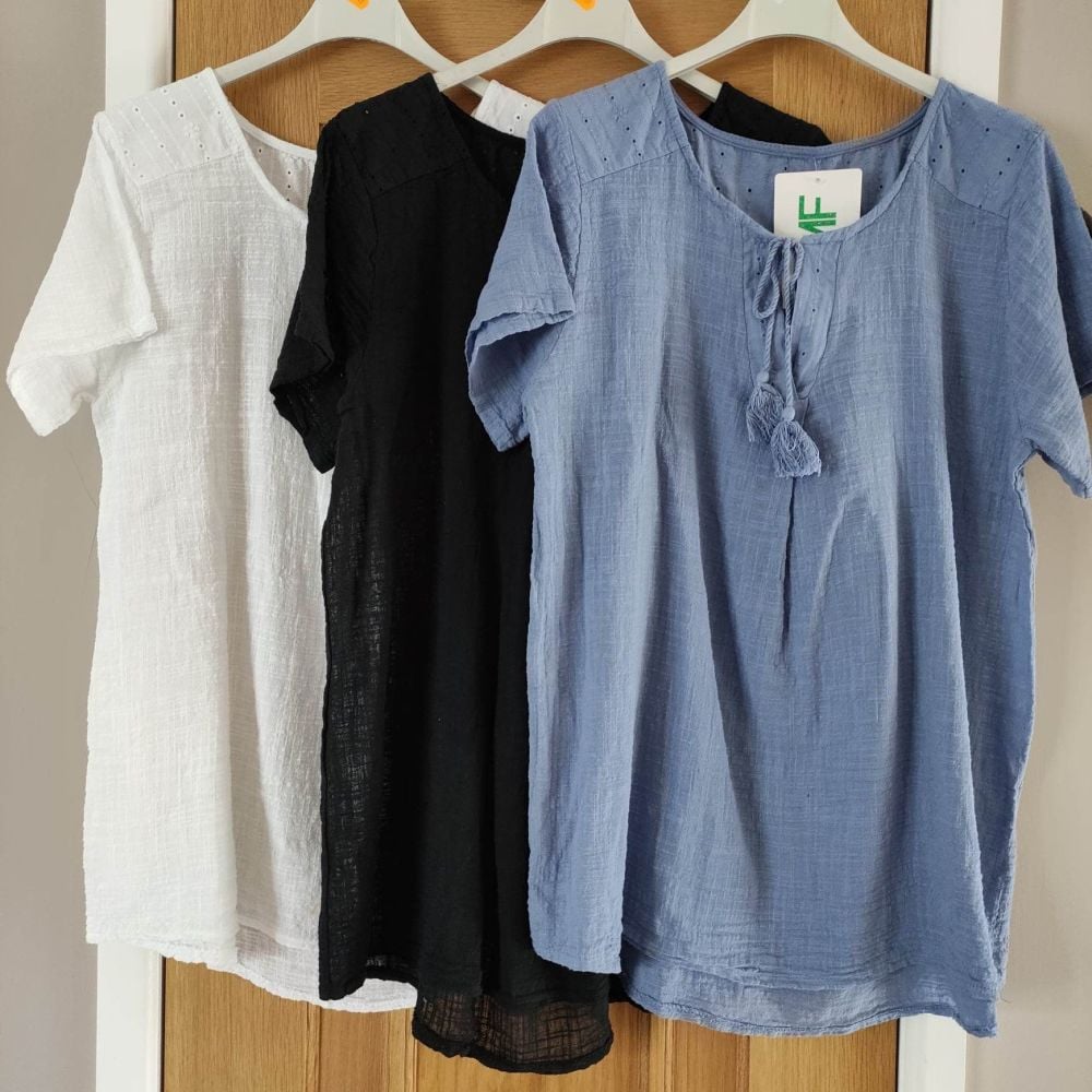 Drawstring Lace Top (Black, Khaki, Denim Blue  or White)