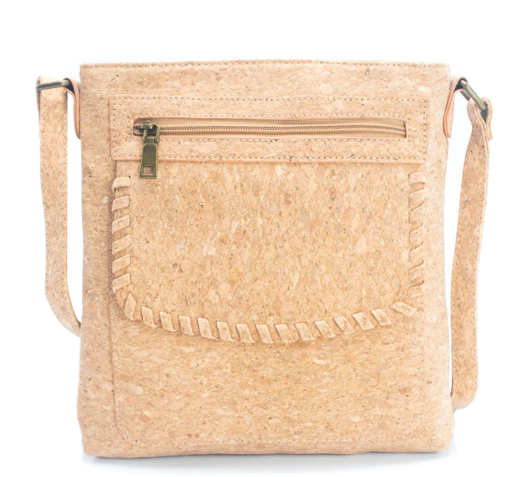 Natural Cork Crossbody Bag with Front Detail