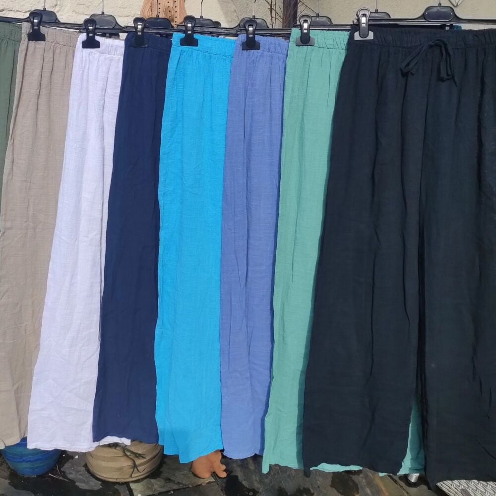 Wide Leg Linen Trousers (White, Stone, Black, Navy, Teal, Khaki, Denim Blue