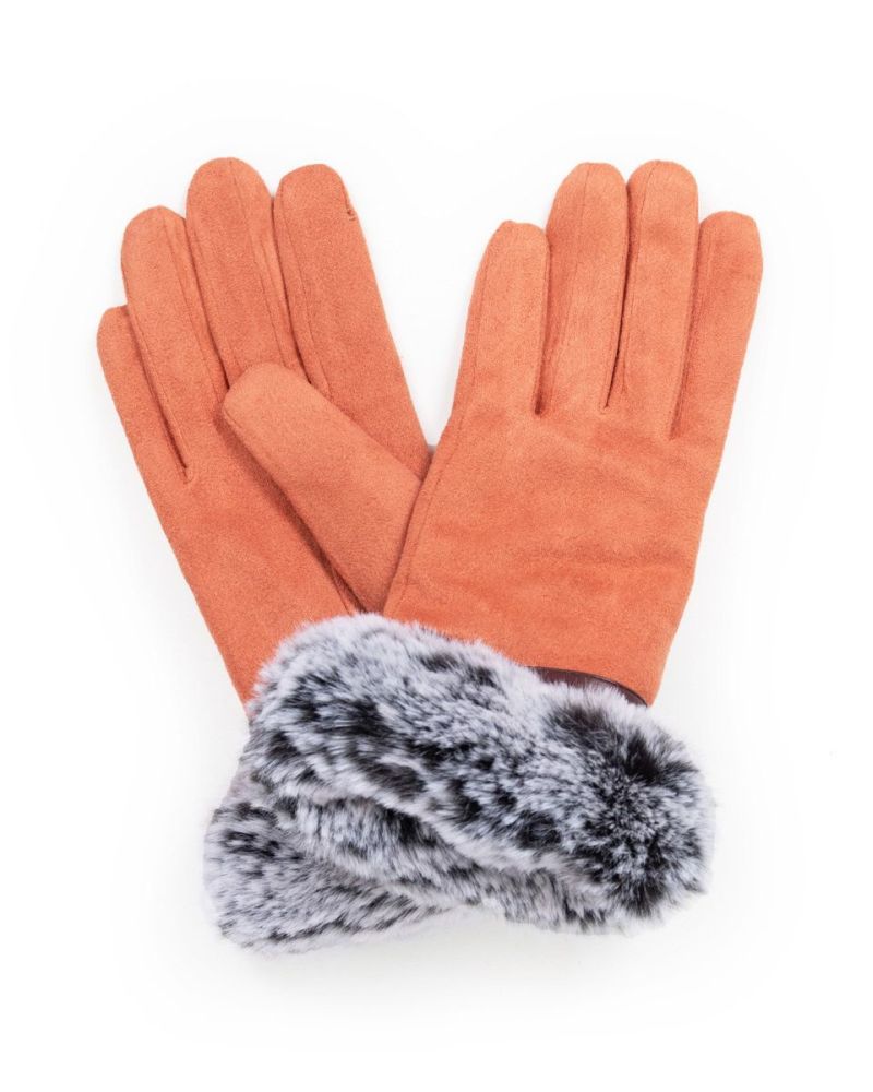 Powder Faux Suede Coral Gloves