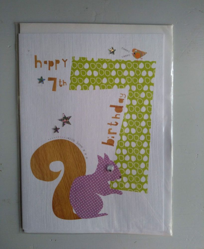 7th Birthday Girl Card- Squirrel