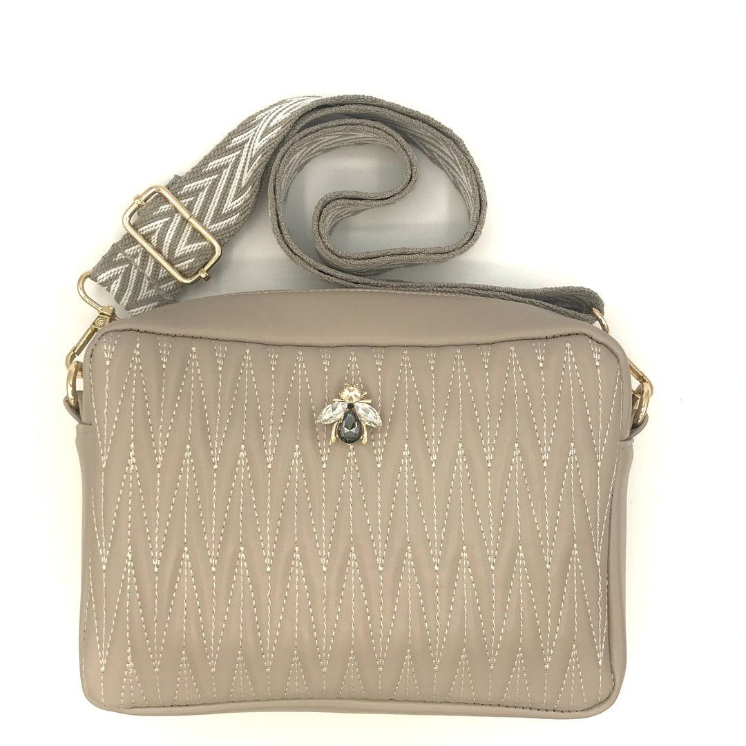 Large cross body bag in recycled nylon - Rivington in taupe