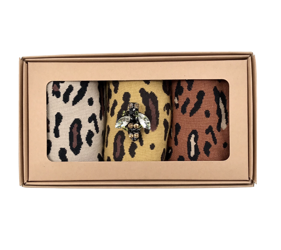 Mumbai Leopard print sock box (with Bee brooch included)