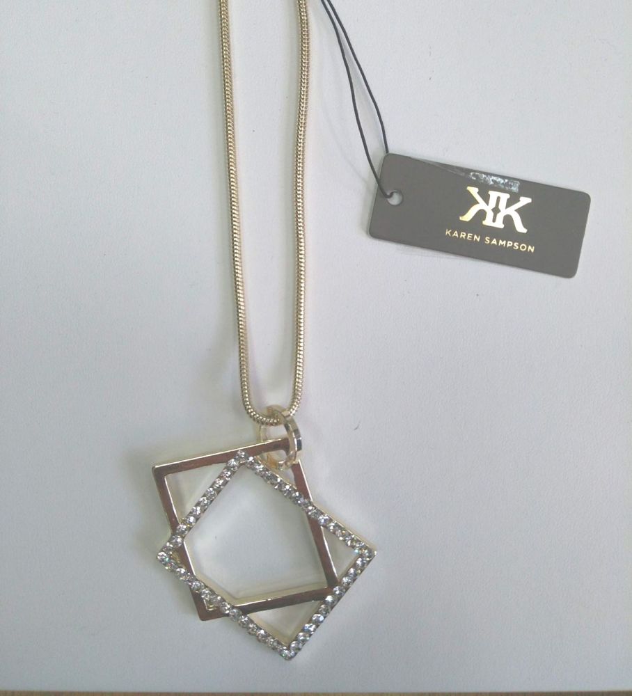 Yellow Gold Chain Necklace with Square Pendant and jewelled pattern