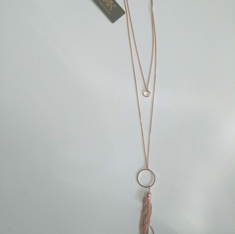 Long, Very Fine, Rose Gold 2-Stranded Necklace with Rose Gold Tassel