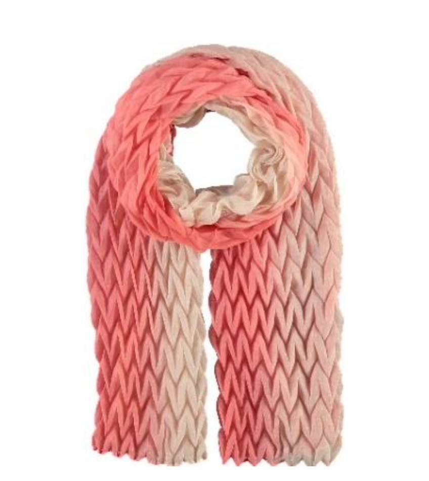 Zigzag Crinkle Ombre Scarf- Pink/ Coral