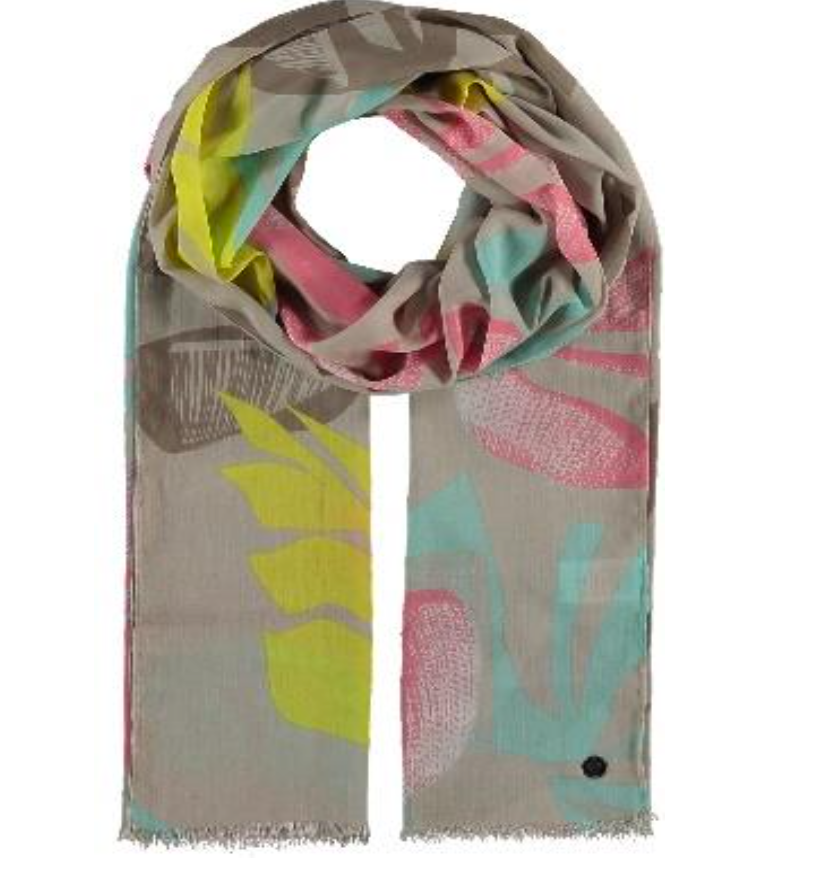 Light Grey, Pink and Green Leaf Pattern Scarf
