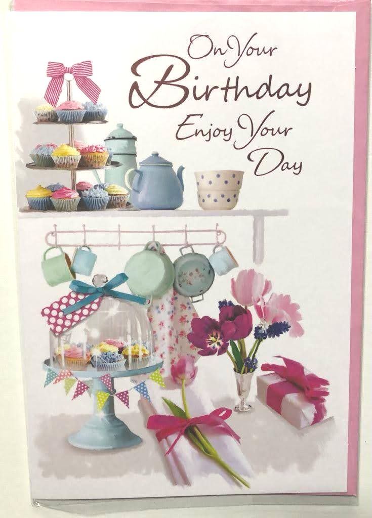 Birthday Card- Flowers, Cupcakes