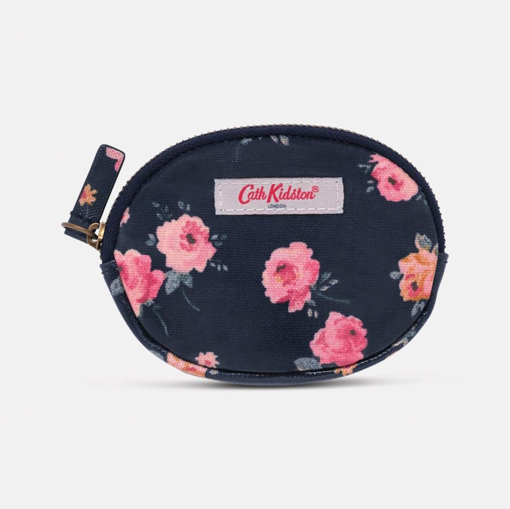 Oval Coin Purse- Navy Wimbourne Rose