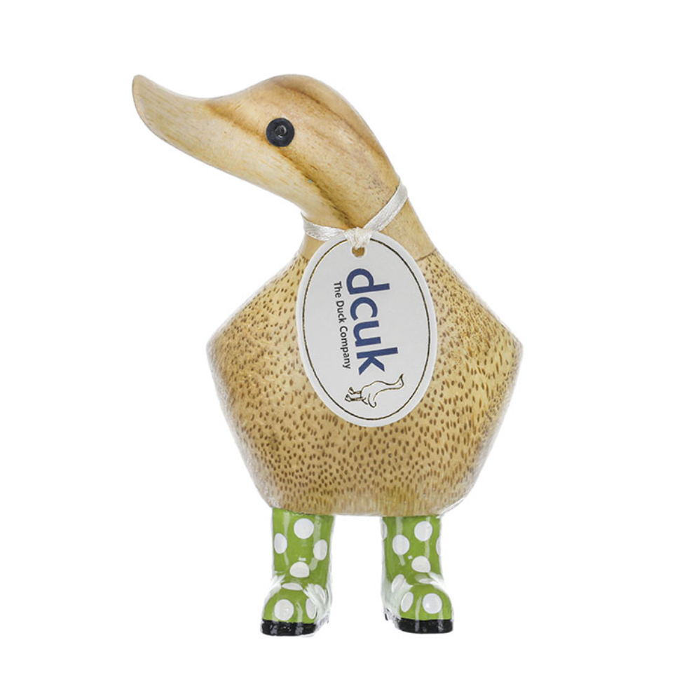 DCUK Natural Welly Walking Ducky - Green Spotty