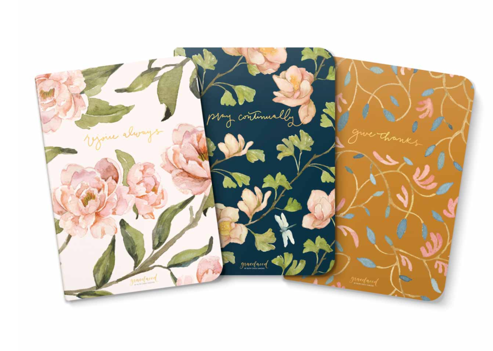 Gracelaced Set of 3 Notebooks- Rejoice, Pray, Give Thanks by Chou-Simons Ruth