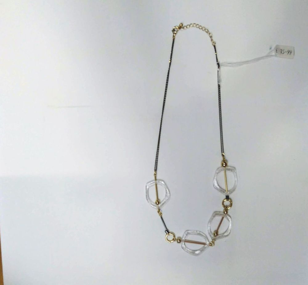Thin Black Chain Necklace with Ice-White Pendants