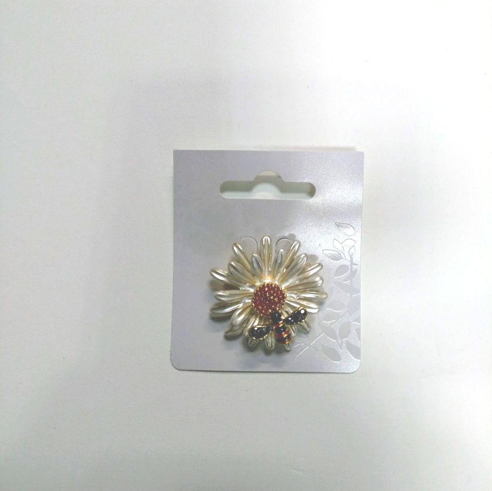 White Flower Brooch with Bee