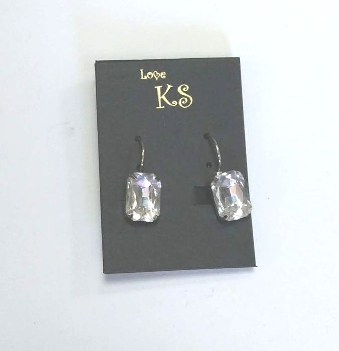 Silver Hoop Earrings with large clear Jewel
