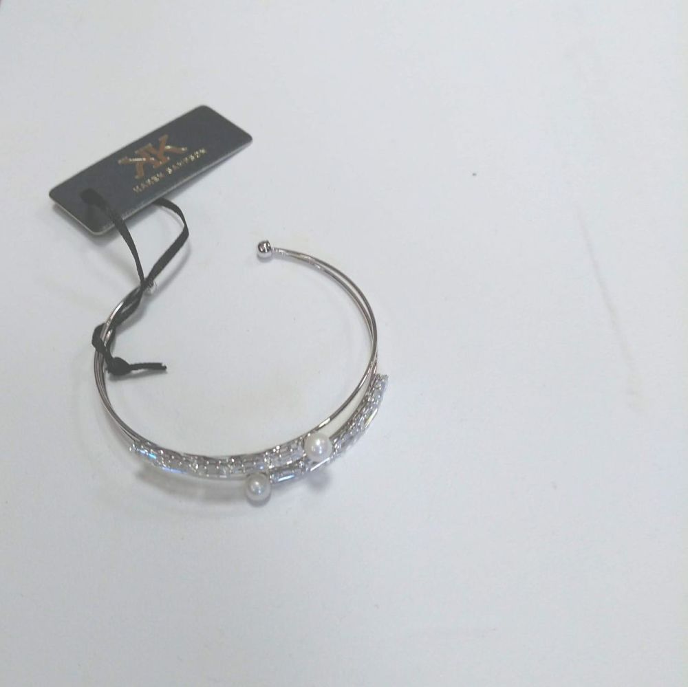 Silver Mooned Bangle with Faux Pearl