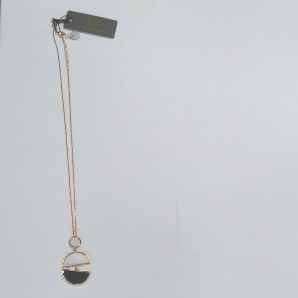 Rose Gold Chain Necklace with Black/ White Circular Pendant