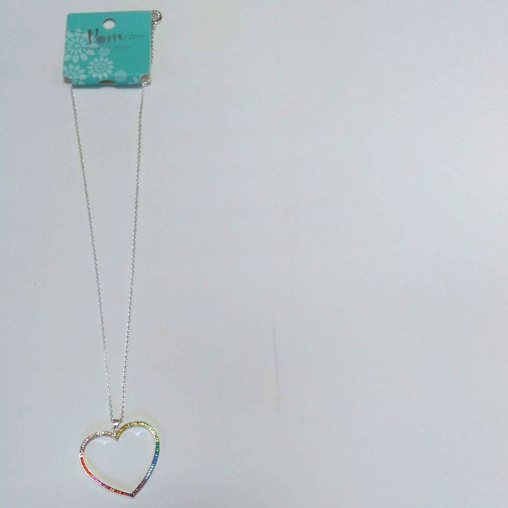 Silver Chain Necklace with Rainbow Heart