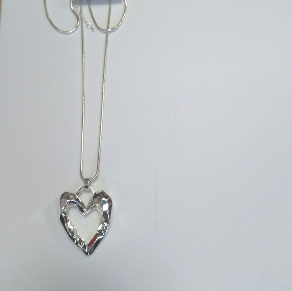 Long Silver Chain Necklace with Chunky Heart Pendant