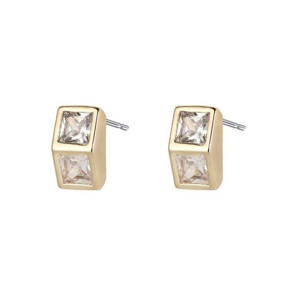Yellow Gold Clear Jewelled Stud Earrings