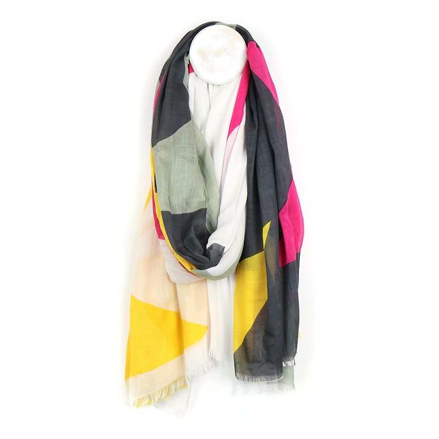 Pink, grey and yellow mix giant star print scarf