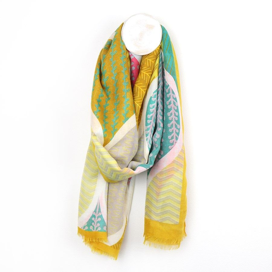 Yellow mix multi print teardrop pattern scarf