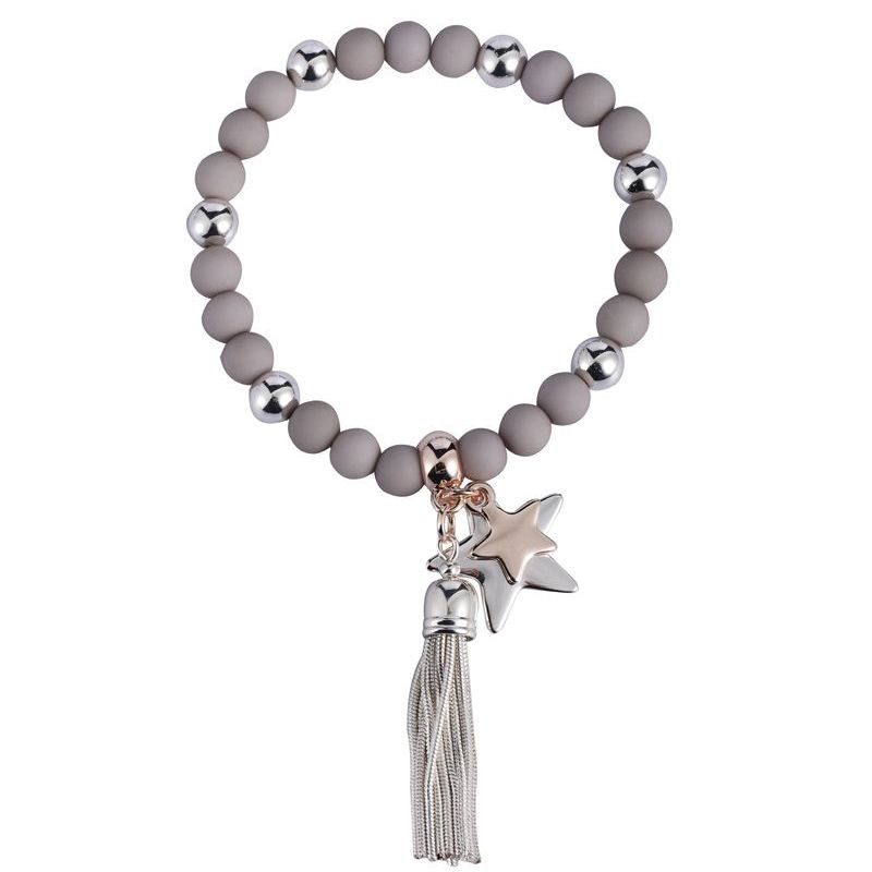Grey and Silver Beaded Bracelet with star tassel