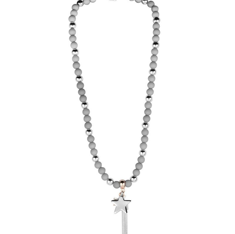Grey and Silver Beaded Necklace with Star tassel