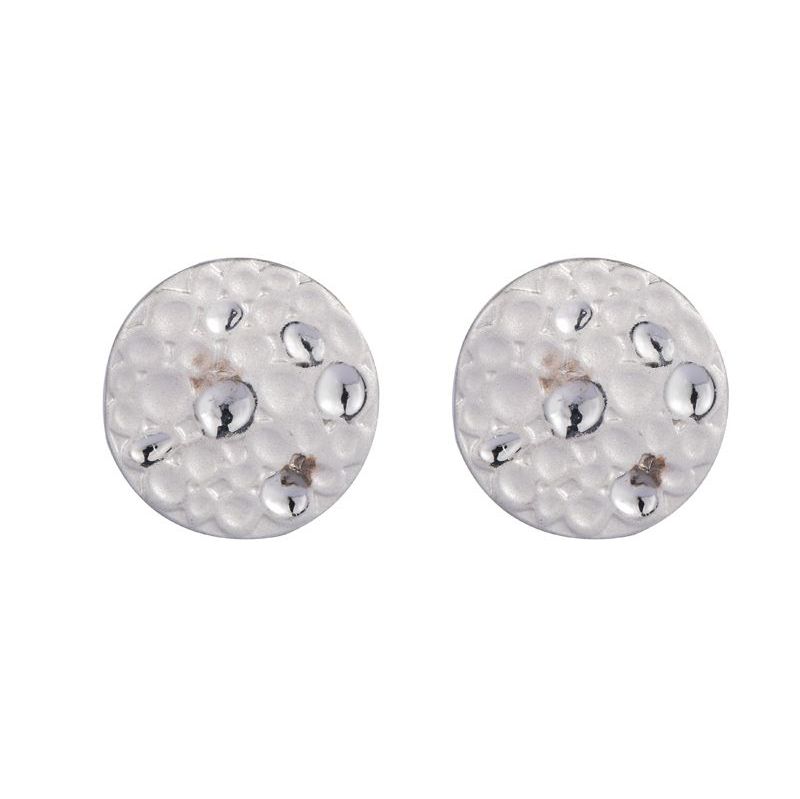 Brushed Silver Circular Earrings with clear jewels