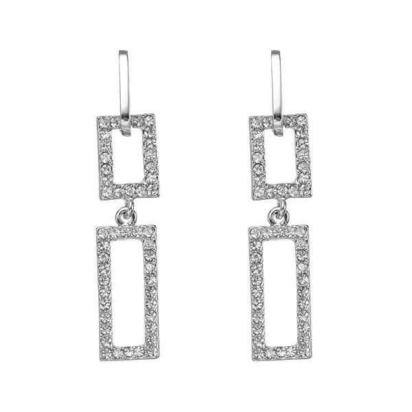 Silver Sparkle Double Rectangular Earrings