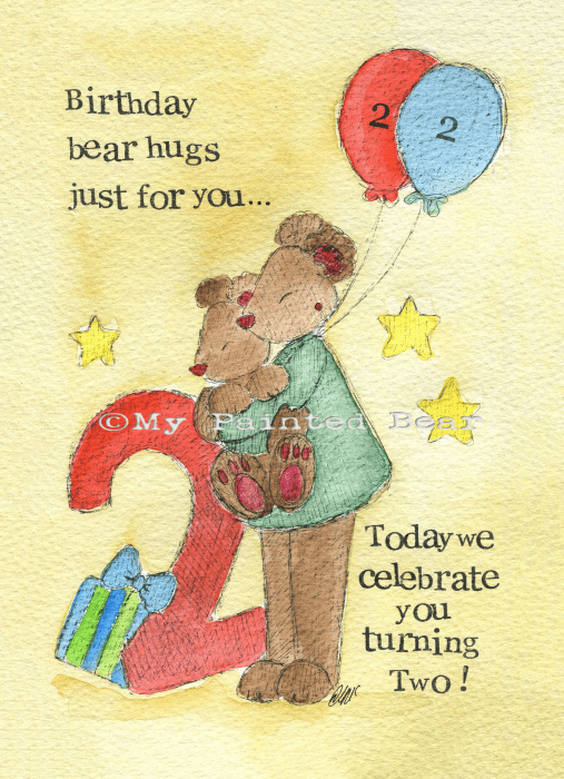 Birthday bear hugs- 2nd Birthday Card