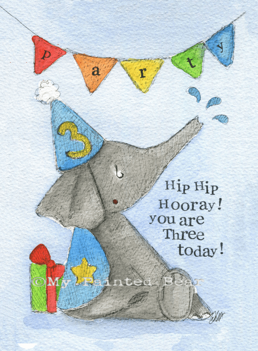 Hip Hip Hooray 3 Today! (Boys)- 3rd Birthday Card