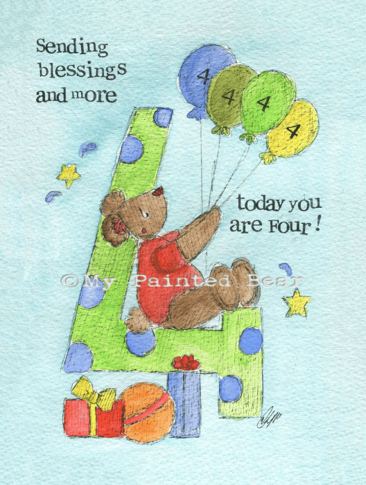 Blessings and more (Boys)- 4th Birthday Card