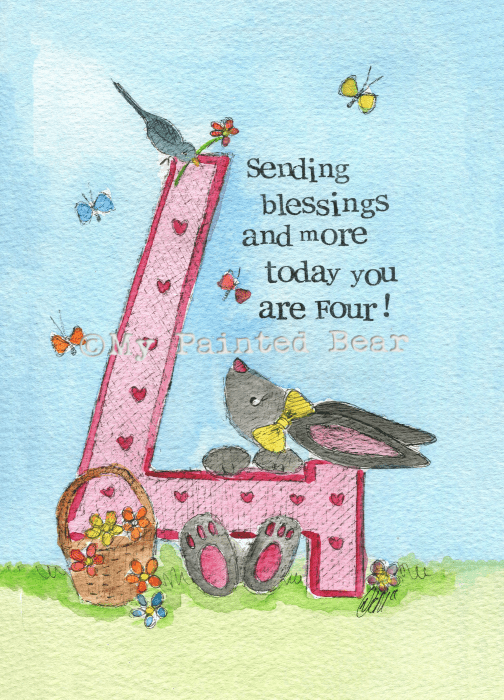 Blessings and more (Girls)- 4th Birthday Card
