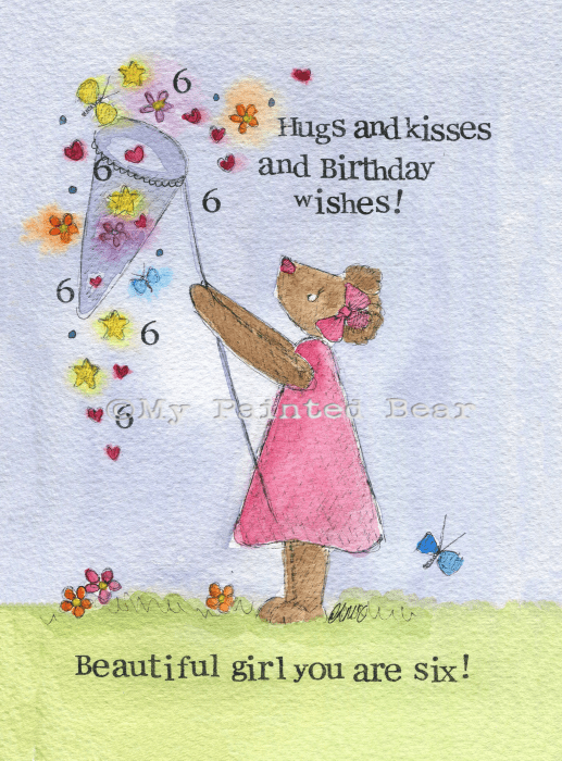Hugs and kisses- 6th Birthday Card