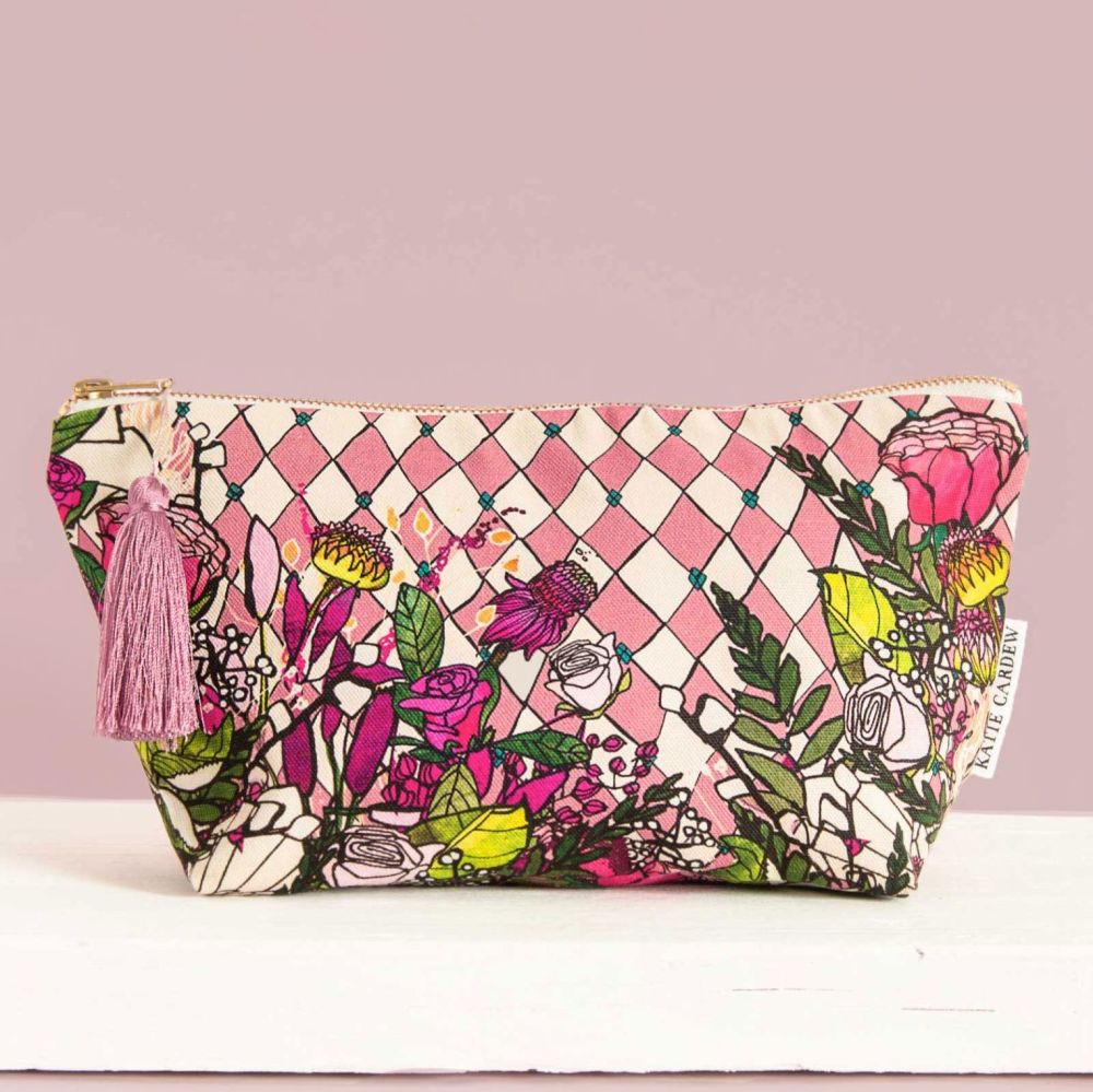 Zip Cosmetic-style Bag- Pink Blooms