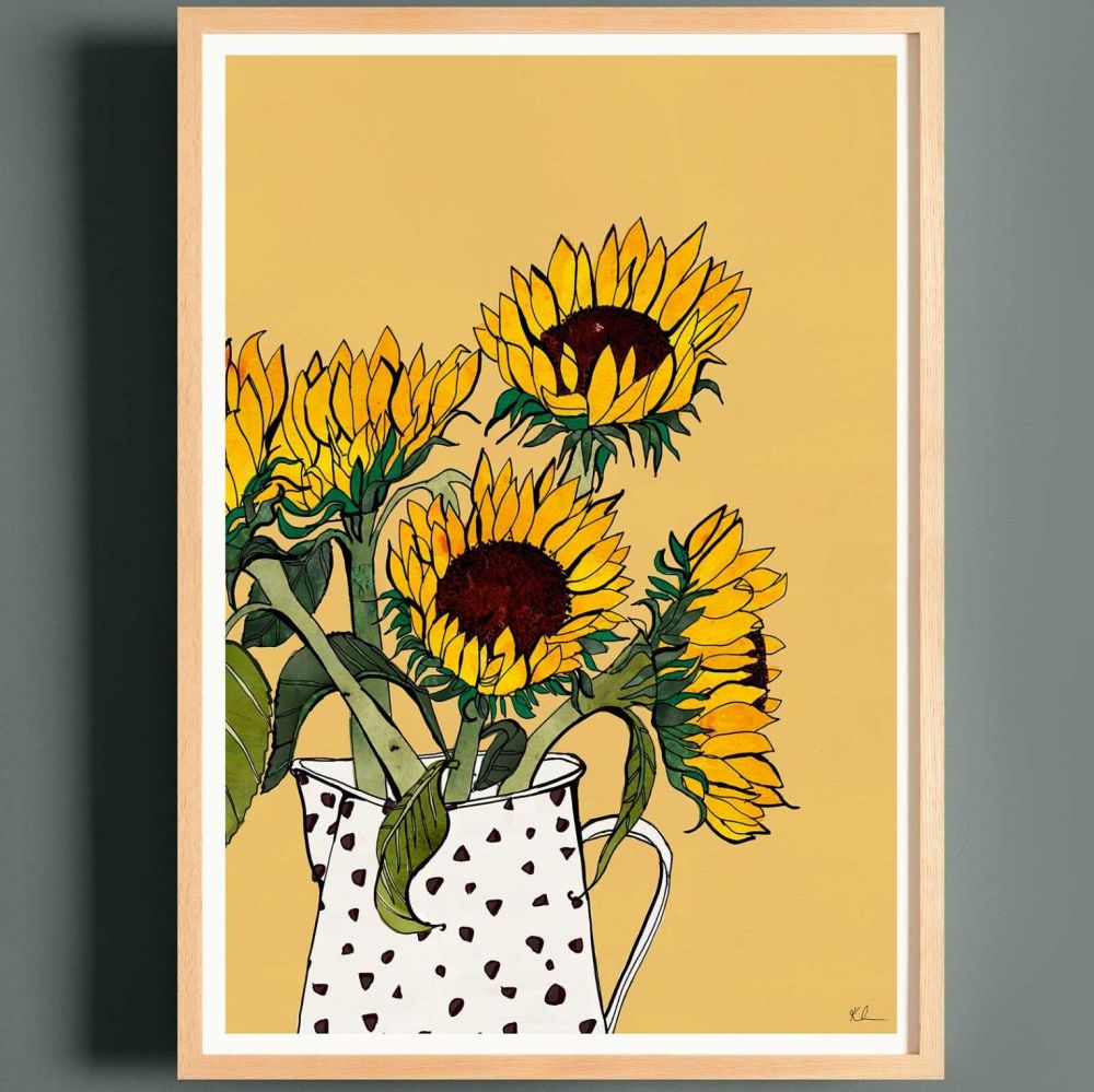Framed Fine Art Print (A4)- Sunflowers