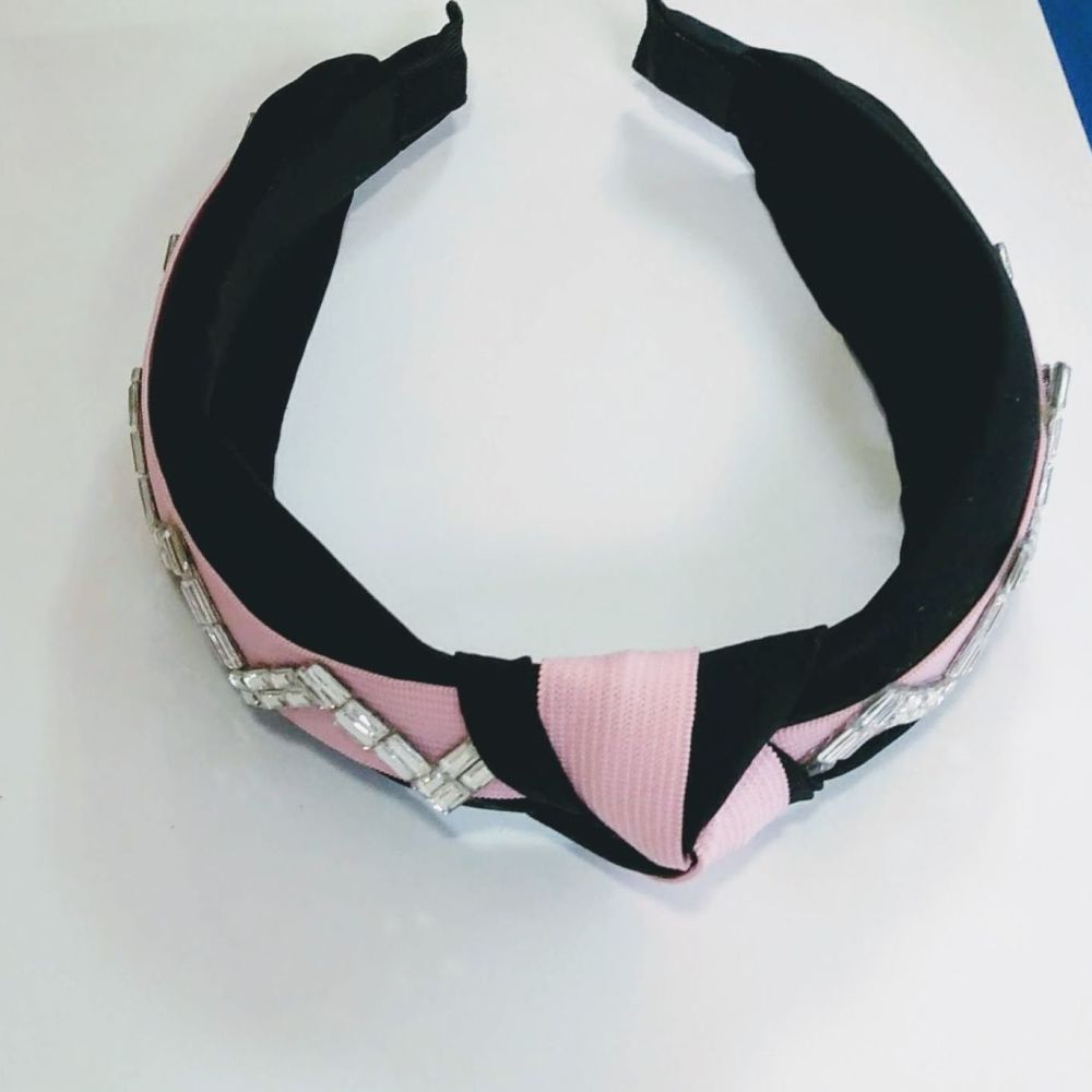 Pink and Black Hairband with Silver Zigzag Sparkle Design