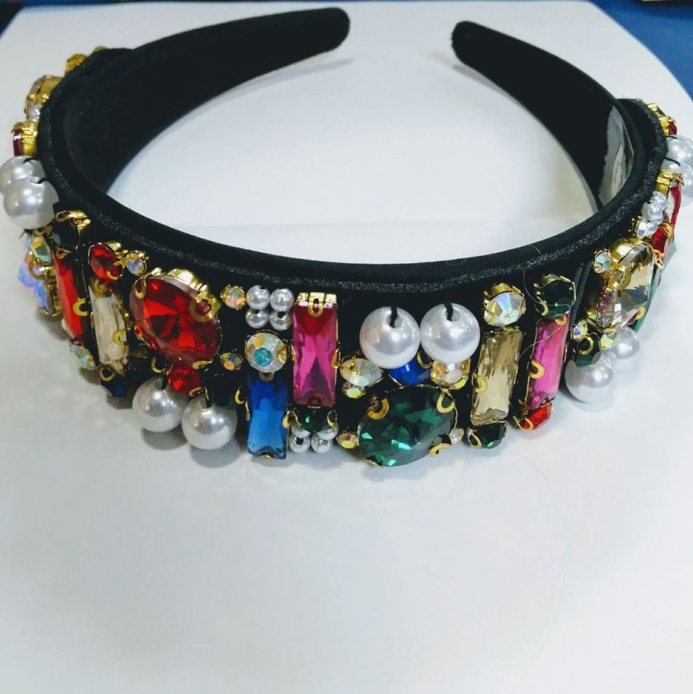Black Hairband with Multi-coloured Jewels