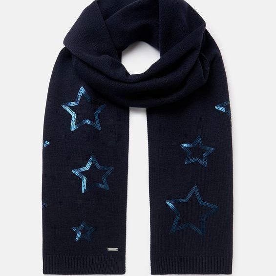 Tilda Sequin Star Knitted Scarf- Navy Star