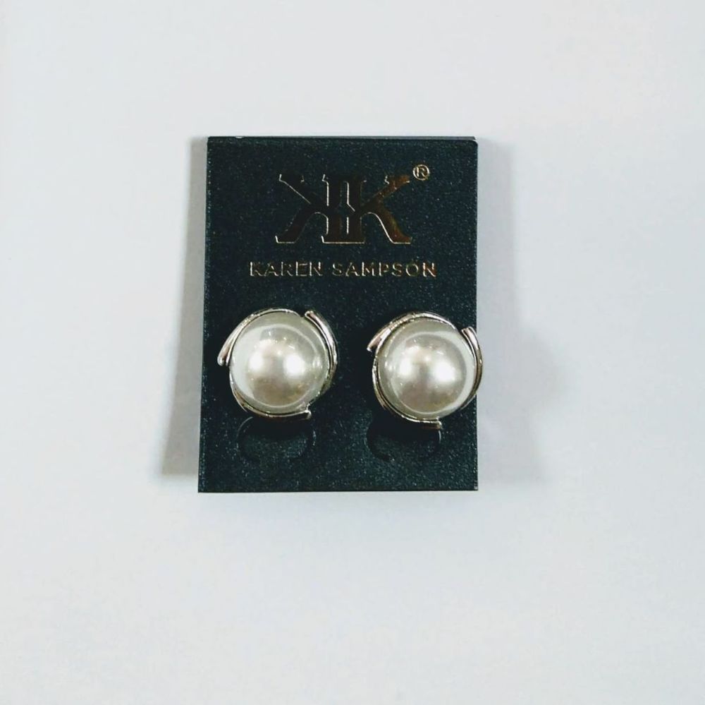 Silver and Faux Pearl Clip-On Earrings