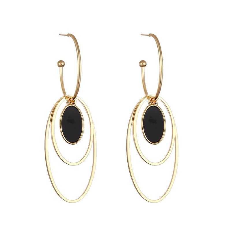 Gold Multi-hoop Earrings with Black Inset