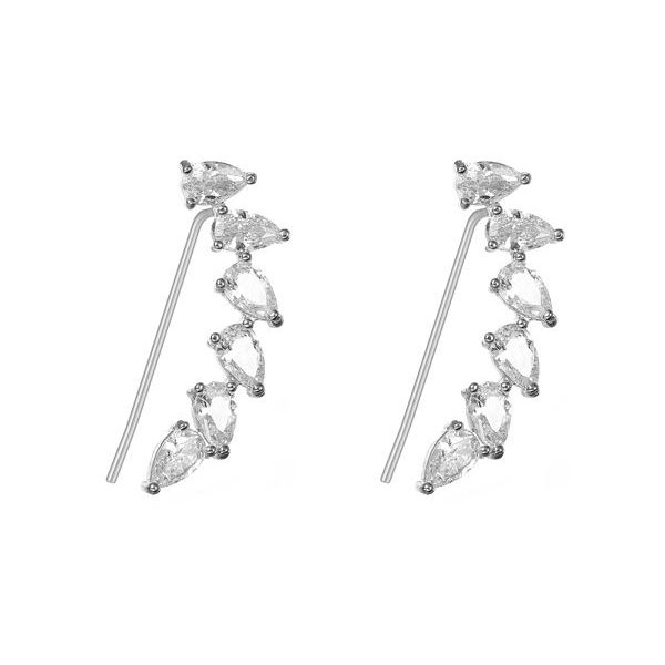 Silver Crystal Leaves-like Drop Earrings
