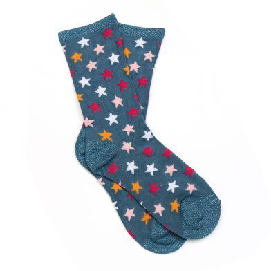 Teal and pink mix star bamboo socks with lurex