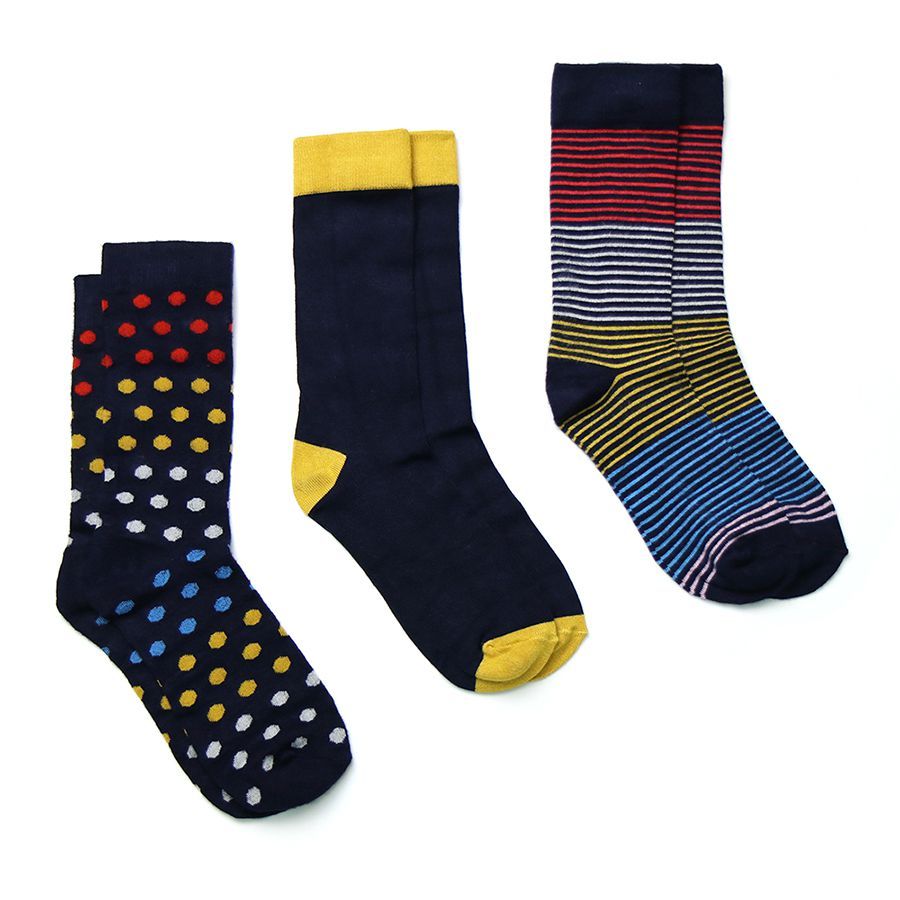 Navy and yellow mix bamboo sock trio for men