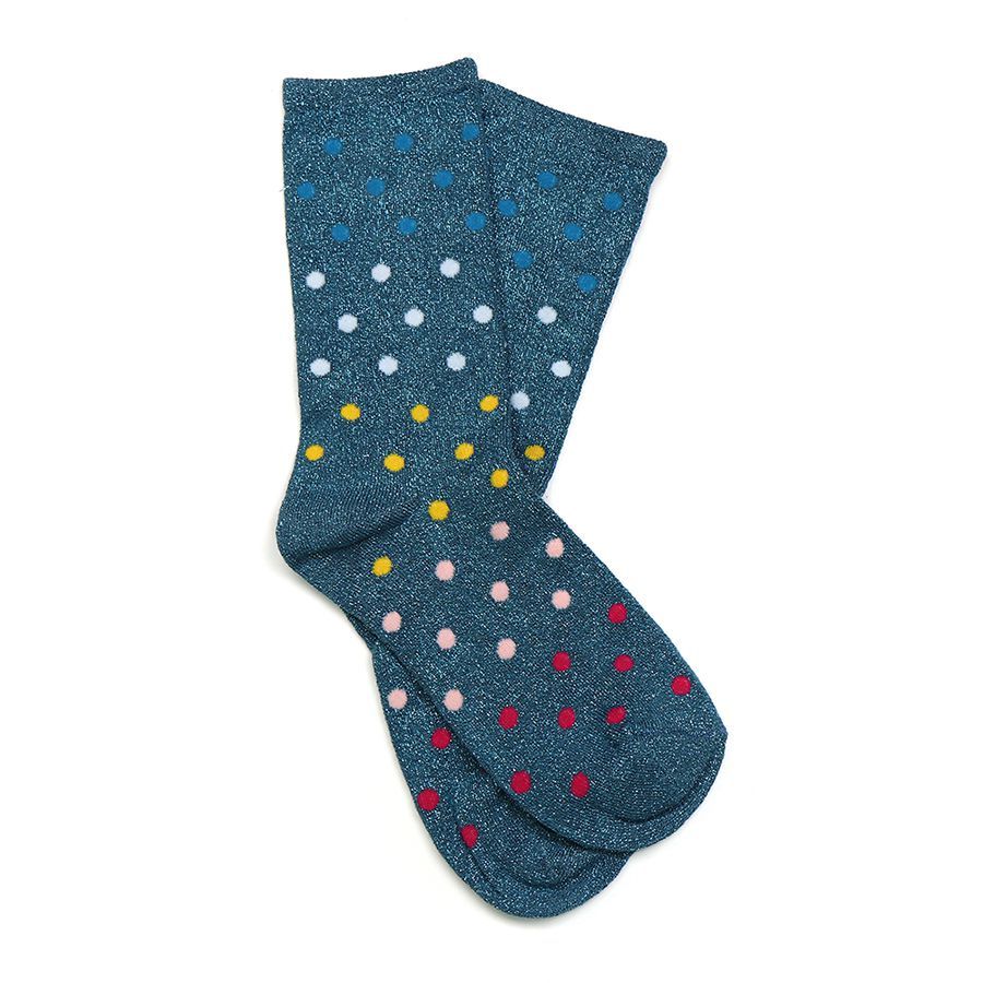 Teal and mixed spot bamboo socks with lurex