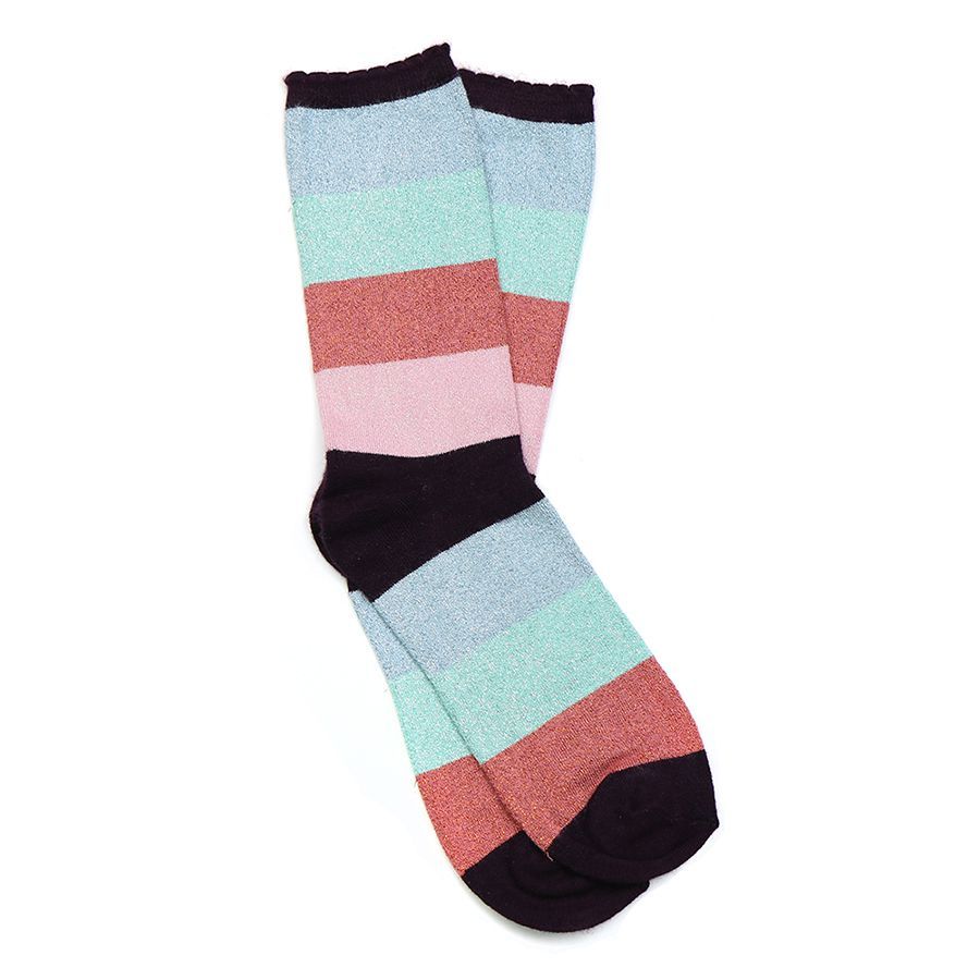 Pink mix striped bamboo socks with lurex